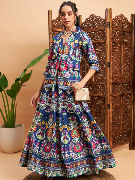 Floral Printed Blazer With Skirt Co-Ords Set Indo Western Outfit VitansEthnics