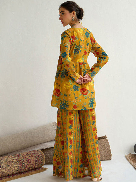 Women Floral Printed Empire Sequinned Kurti with Sharara Set VitansEthnics