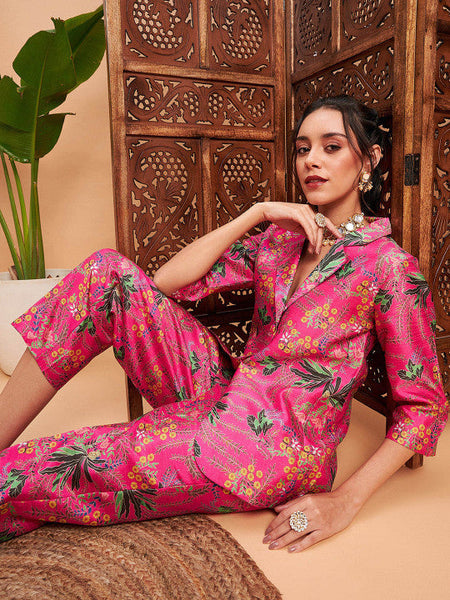 Floral Printed Blazer With Straight Pants Co-Ords Set Indo Western Outfit VitansEthnics