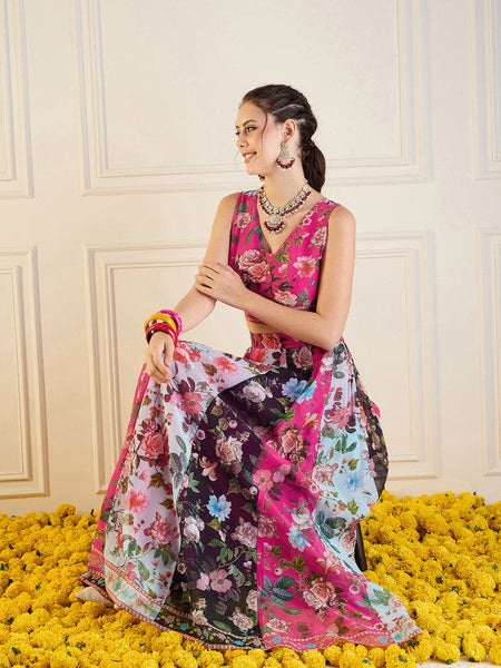 Women Pink Printed Ready to Wear Lehenga Choli VitansEthnics
