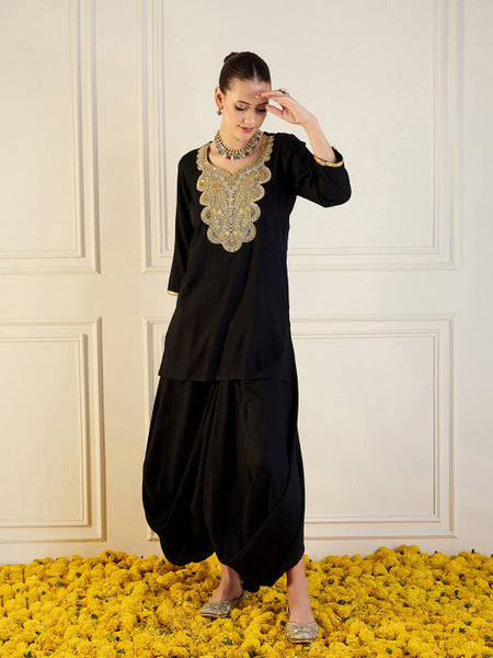 Embroidered Three Quarter Sleeve Tunic & Skirt Co-Ords Set Indo Western Outfit VitansEthnics