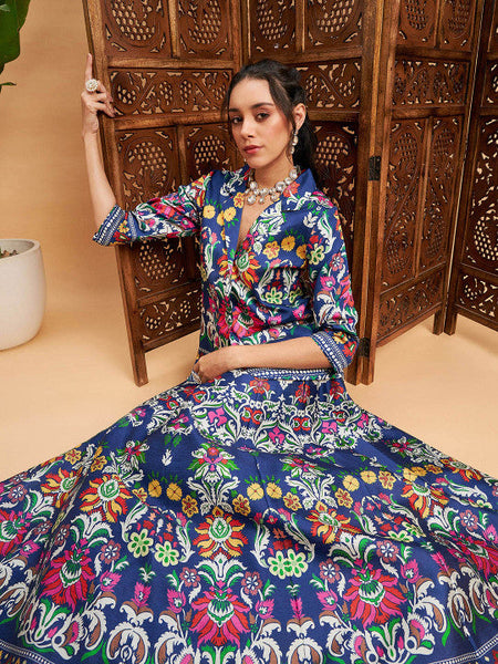 Floral Printed Blazer With Skirt Co-Ords Set Indo Western Outfit VitansEthnics