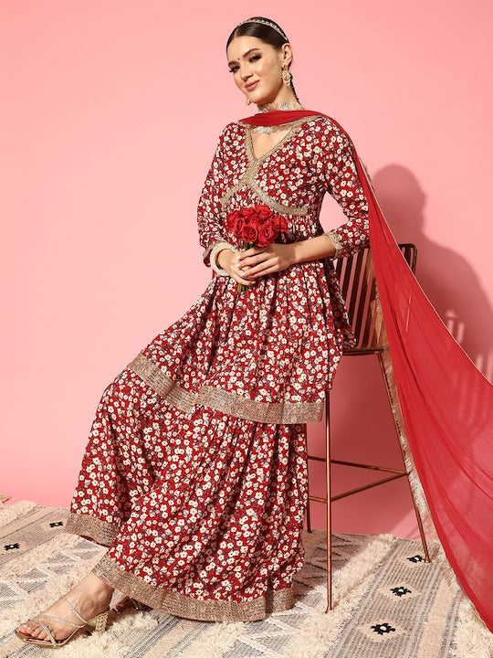 Copy of Women Floral Embroidered Mirror Work Kurta With Trousers & Dupatta VitansEthnics