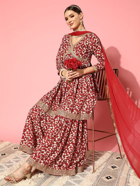 Copy of Women Floral Embroidered Mirror Work Kurta With Trousers & Dupatta VitansEthnics