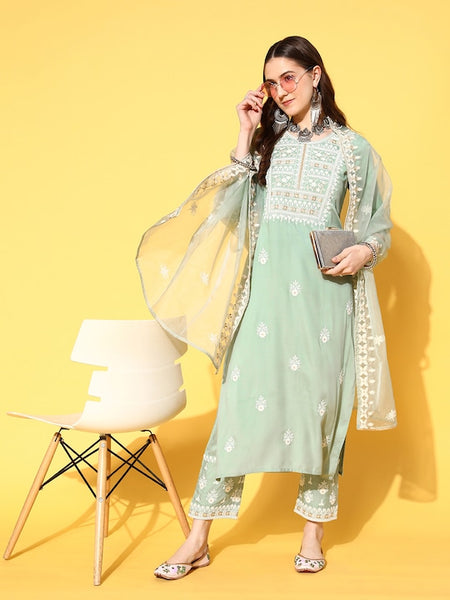 Copy of Women Floral Embroidered Sequinned Pure Cotton Kurta Set VitansEthnics