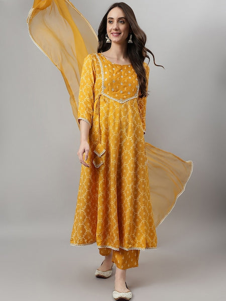 Women Ethnic Motifs Embroidered Sequined Kurta with Palazzos & Dupatta