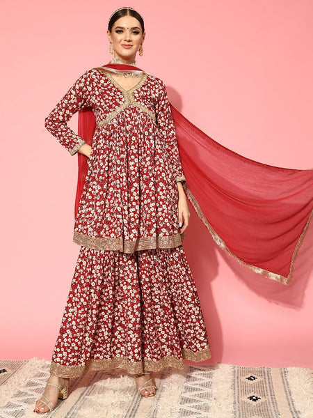 Copy of Women Floral Embroidered Mirror Work Kurta With Trousers & Dupatta VitansEthnics