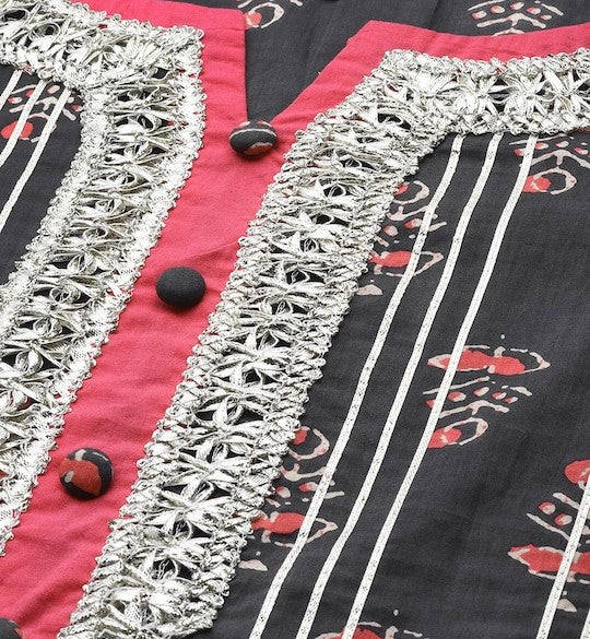 Women Grey Ethnic Motifs Printed Kurta with Sharara