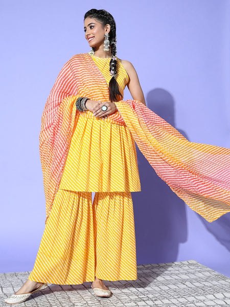Women Leheriya Pure Cotton Print Parade Kurta Set
