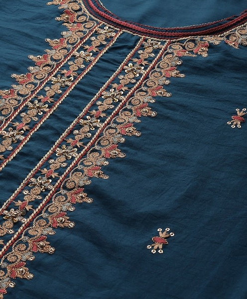 Women Blue Ethnic Motifs Yoke Design Thread Work Kurta with Sharara & With Dupatta
