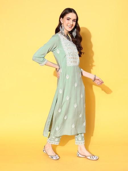 Copy of Women Floral Embroidered Sequinned Pure Cotton Kurta Set VitansEthnics