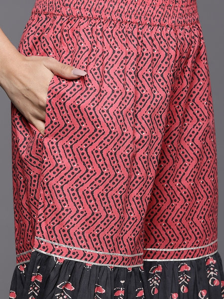 Women Grey Ethnic Motifs Printed Kurta with Sharara