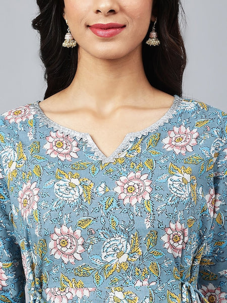 Women Floral Printed Gotta Patti Pure Cotton Kurta with Palazzos & Dupatta