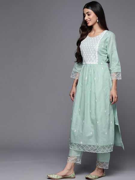 Copy of Women Ethnic Motifs Embroidered Thread Work Pure Cotton Kurta Set VitansEthnics