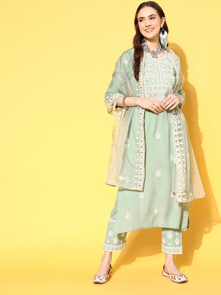 Copy of Women Floral Embroidered Sequinned Pure Cotton Kurta Set VitansEthnics