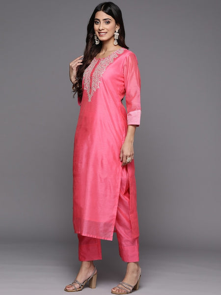 Copy of Women Mauve Zari Yoke Design Chanderi Silk Kurta with Trousers & Dupatta VitansEthnics