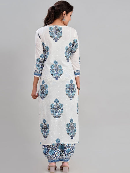 Women Floral Printed Pure Cotton Straight Kurta with Patiala & With Dupatta