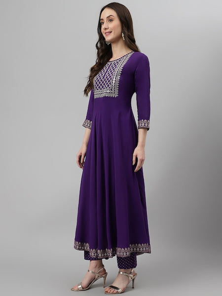 Ethnic Motifs Embroidered Sequined Kurta with Palazzos & Dupatta