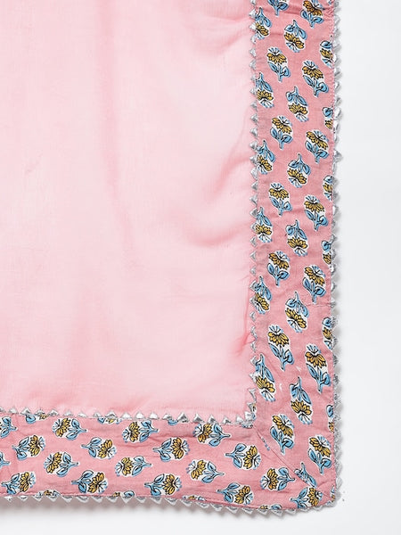 Women Floral Printed Gotta Patti Pure Cotton Kurta with Palazzos & Dupatta