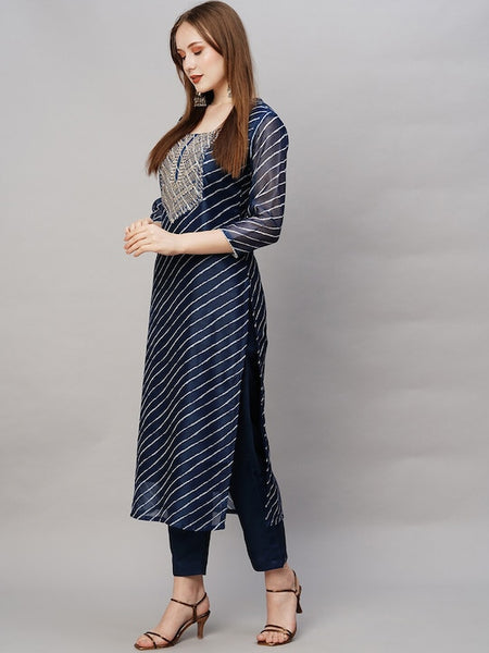 Women Bandhani Printed Regular Kurta with Trousers & Dupatta