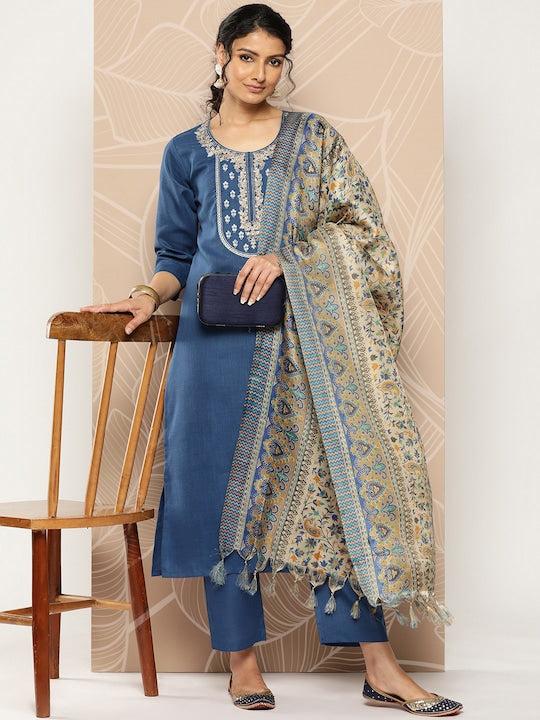 Copy of Women Ethnic Motifs Embroidered Thread Work Pure Cotton Kurta Set VitansEthnics