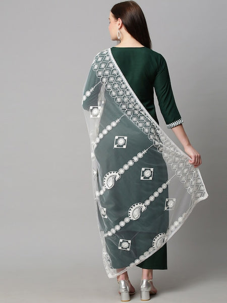 Women Green Ethnic Motifs Embroidered Thread Work Kurta with Palazzo & Dupatta