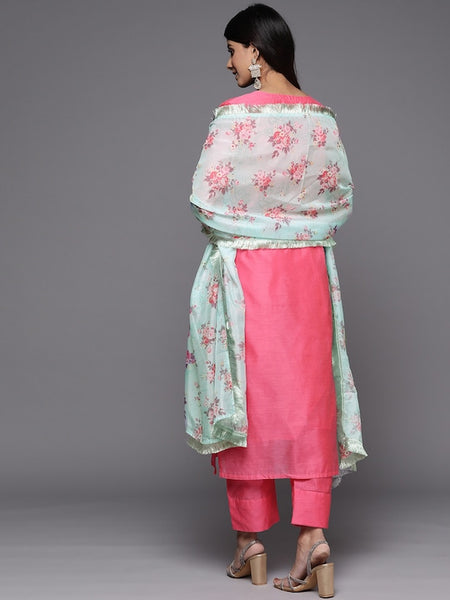 Copy of Women Mauve Zari Yoke Design Chanderi Silk Kurta with Trousers & Dupatta VitansEthnics
