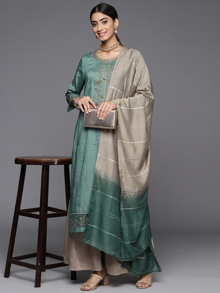Women Floral Embroidered Regular Sequinned Kurta with Sharara & With Dupatta