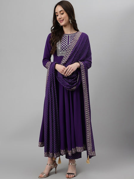 Ethnic Motifs Embroidered Sequined Kurta with Palazzos & Dupatta