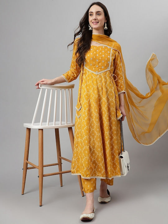 Women Ethnic Motifs Embroidered Sequined Kurta with Palazzos & Dupatta