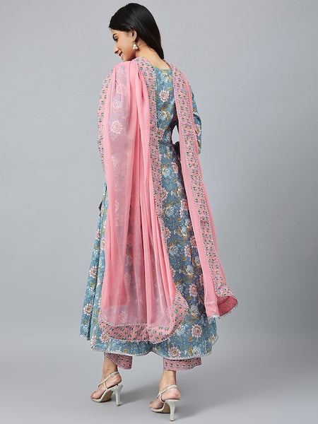 Women Floral Printed Gotta Patti Pure Cotton Kurta with Palazzos & Dupatta