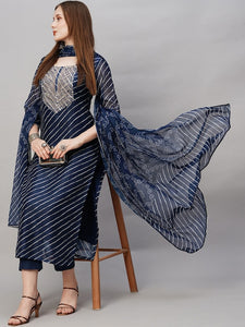 Women Bandhani Printed Regular Kurta with Trousers & Dupatta