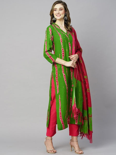 Copy of Women Dyed Straight Kurta With Trousers & Dupatta VitansEthnics