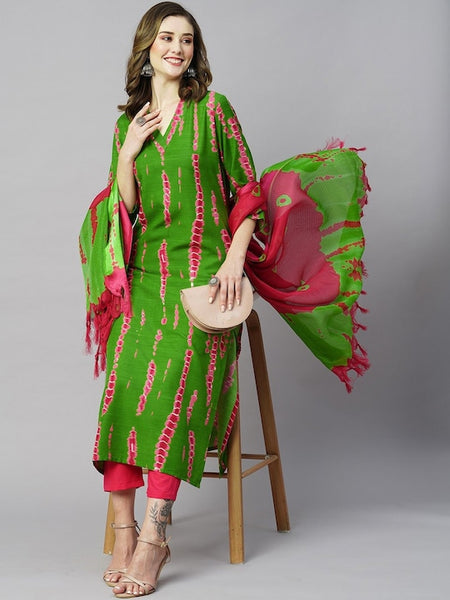 Copy of Women Dyed Straight Kurta With Trousers & Dupatta VitansEthnics