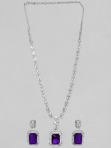 Women Rhodium-Plated Rich Purple Sapphire & White Cubic Zirconia Premium Jewellery Set VitansEthnics
