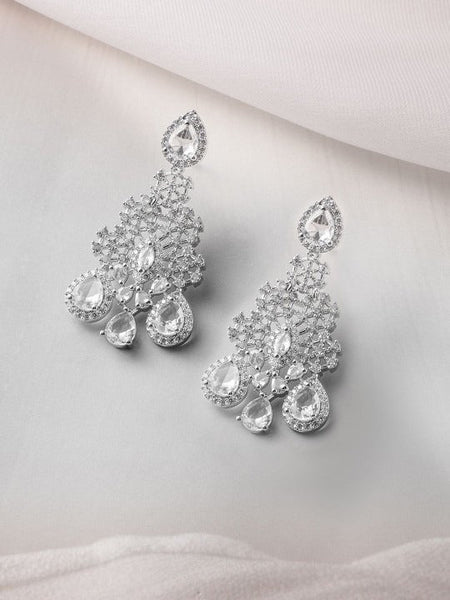 Women Rhodium-Plated Crystal White AD & Cubic Zirconia Studded Statement Necklace Set VitansEthnics