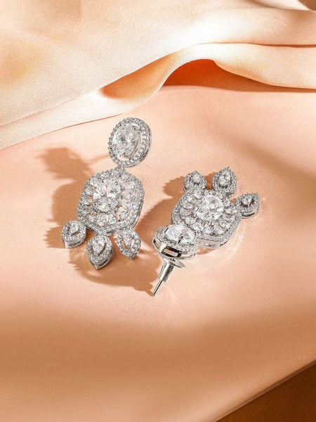 Women Rhodium-Plated AAA White Cubic Zirconia Studded Choker Jewellery Set VitansEthnics