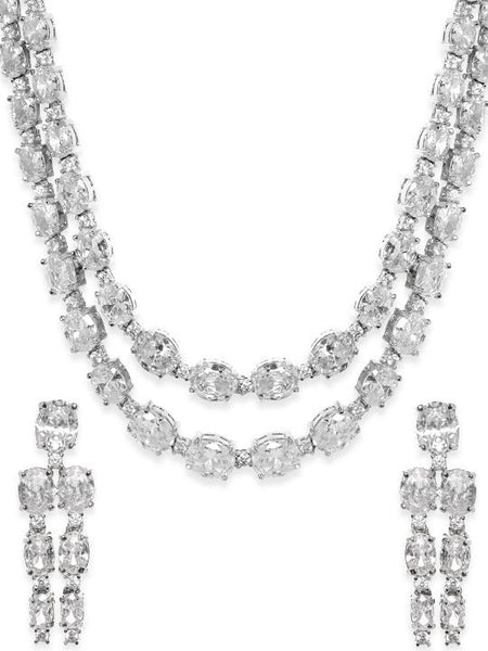 Women Rhodium-Plated White Cubic Zirconia Studded Premium Luxe Jewellery Set VitansEthnics