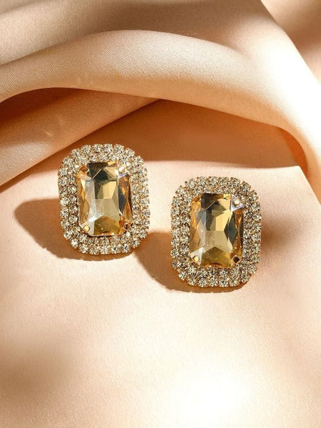 Women Gold-Plated Light Gold Crystal Beaded & Cubic Zirconia Statement Necklace Set VitansEthnics