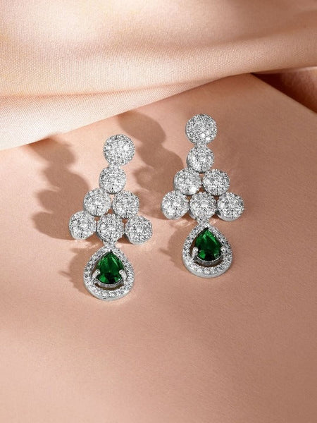Women Rhodium-Plated Emerald Green & Cubic Zirconia Studded Necklace Set VitansEthnics