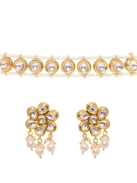 Women Gold Plated Kundan and Pearl Studded Choker Jewellery Set VitansEthnics