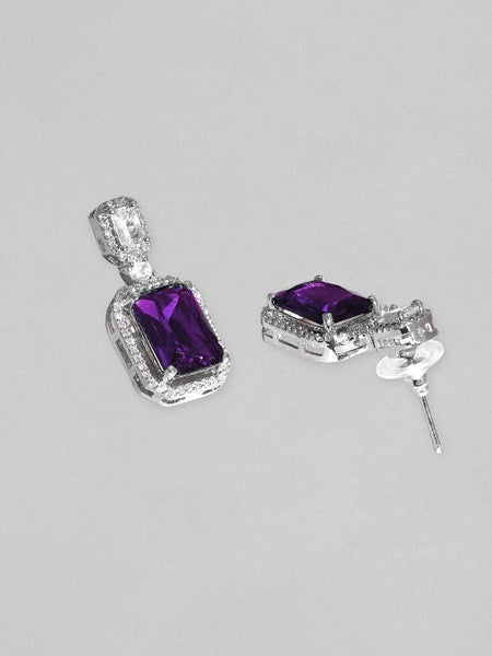 Women Rhodium-Plated Rich Purple Sapphire & White Cubic Zirconia Premium Jewellery Set VitansEthnics