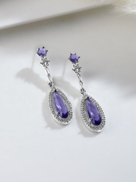 Women Rhodium Plated Purple Sapphire Teardrop Necklace Set with AD & Cubic Zirconia VitansEthnics
