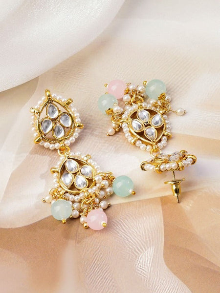 Women Gold-Plated White Kundan Studed & Pastel Multicolor Beaded Choker Necklace Set VitansEthnics