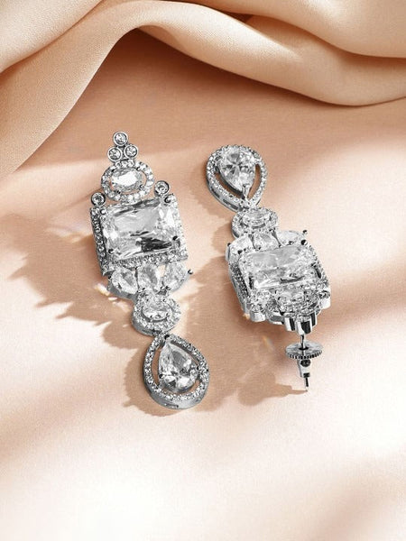Women Rhodium-Plated White Cubic Zirconia Studded Statement Luxe Jewellery Set VitansEthnics