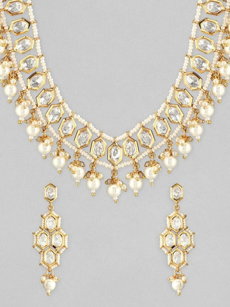 Women Gold-Plated & White Kundan Studded Jewellery Set VitansEthnics