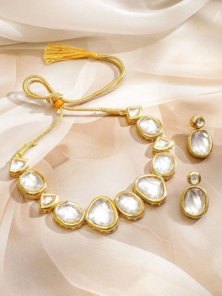 Women Gold-Plated White Kundan Studded Handcrafted Choker Necklace Set VitansEthnics