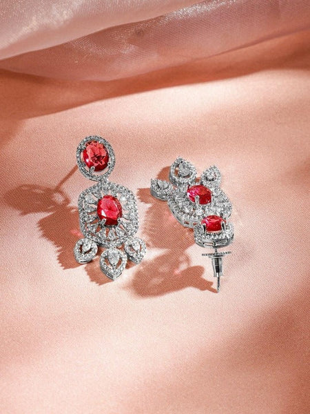 Women Rhodium Plated Ruby & Cubic Zirconia Studded Luxe Choker Jewelry Set VitansEthnics