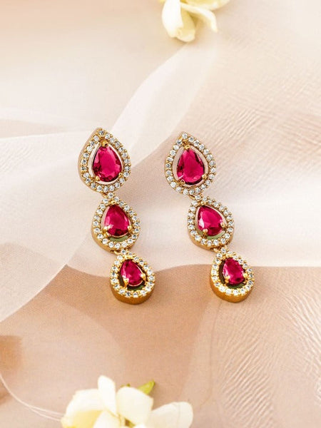 Women Gold-Plated Ruby Pink Stones & White Cubic Zirconia Handcrafted Necklace Set VitansEthnics