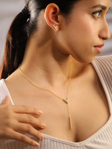 Women Gold Plated Cubic Zirconia Studded V Shape Pendant Necklace & Earrings Set VitansEthnics